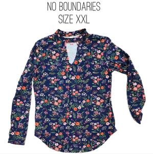 Navy blue floral long sleeve top